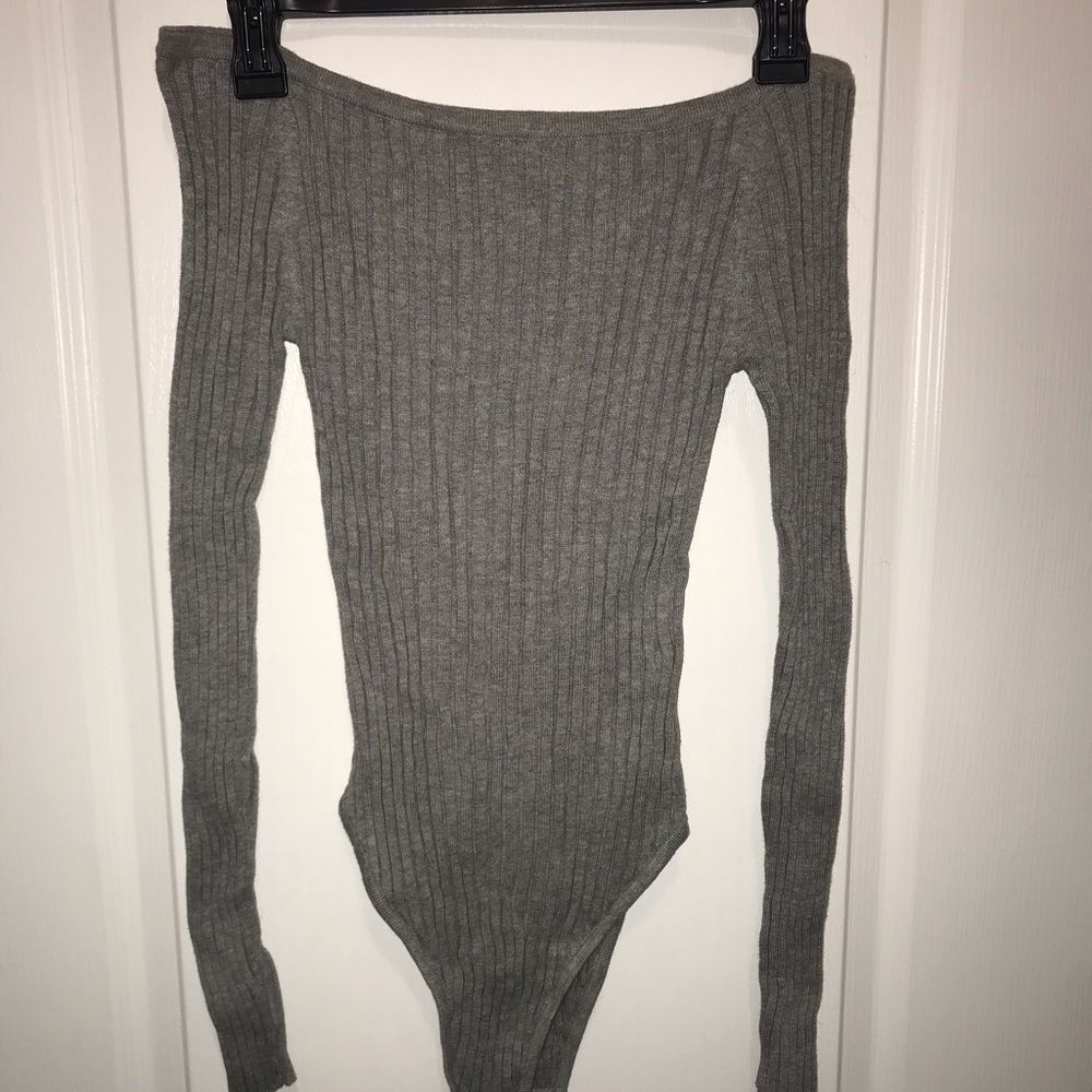Honey Punch gray off the shoulder bodysuit